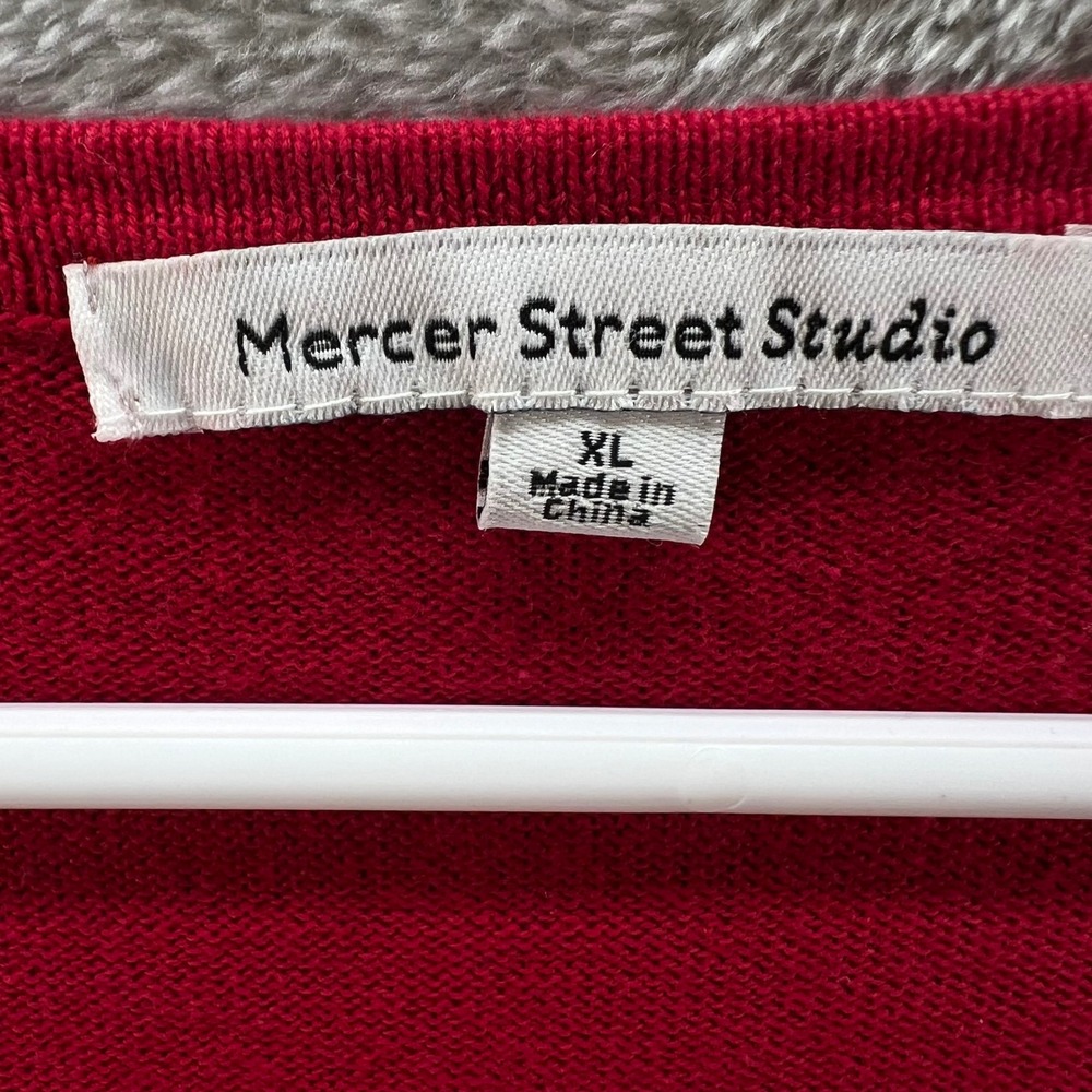 Mercer Street Studio XL Red Black Geometric Square Neck Cotton Sweater Mod Retro - Picture 4 of 7